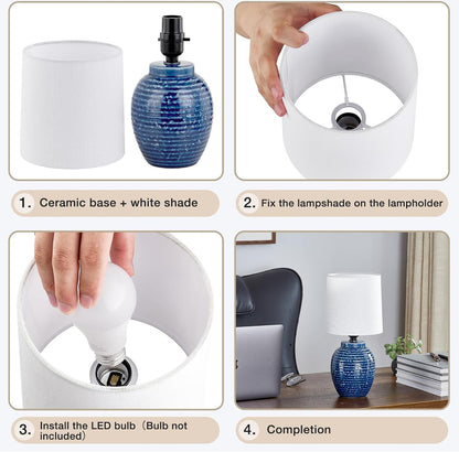 Juego de 2 lámparas de mesa pequeñas de 13.75 pulgadas, lámpara de casa de campo, lámpara de mesa clásica de cerámica para dormitorio, sala de estar, mesita de noche, oficina