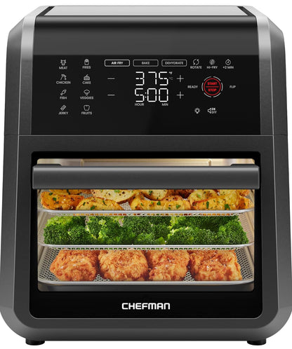 CHEFMAN Horno freidora de aire de doble cesta de 6 cuartos con ventanas de fácil visión, acabado de sincronización 