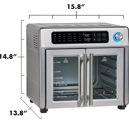 Emeril Lagasse - Freidora de aire extra grande de 26 cuartos de galón, horno tostador de convección con puertas francesas, acero inoxidable 