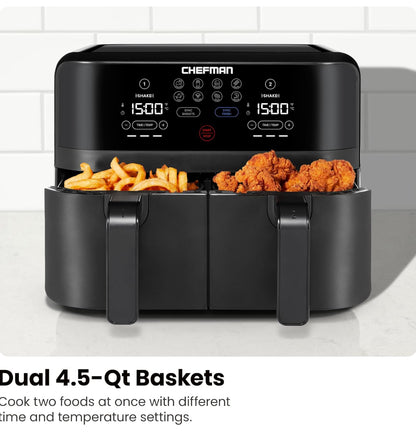 Chefman TurboFry Touch - Freidora de aire doble, maximiza las comidas más saludables con doble capacidad de cesta 