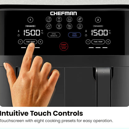 Chefman TurboFry Touch - Freidora de aire doble, maximiza las comidas más saludables con doble capacidad de cesta 