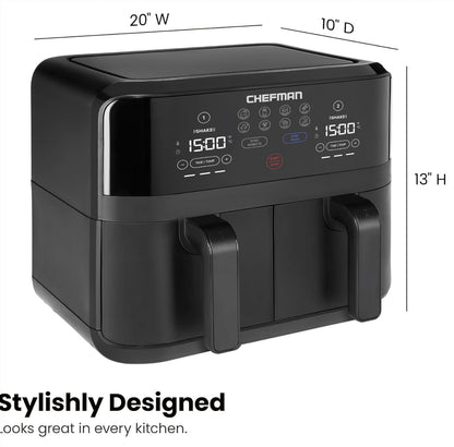 Chefman TurboFry Touch - Freidora de aire doble, maximiza las comidas más saludables con doble capacidad de cesta 