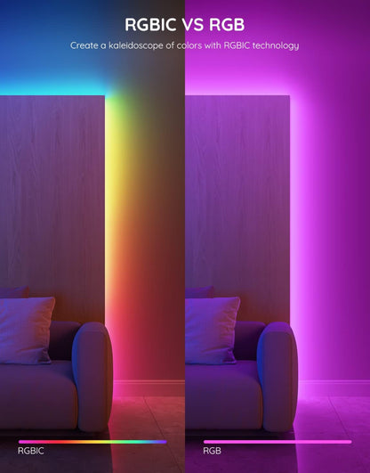 Govee - Tira de luces LED inteligentes RGBIC que cambian de color, 16.4 pies, control mediante aplicación 