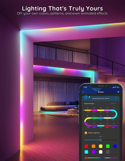 Govee - Tira de luces LED inteligentes RGBIC que cambian de color, 16.4 pies, control mediante aplicación 