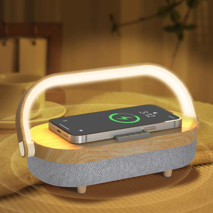 Lámpara de noche LED, lámparas táctiles para mesita de noche de dormitorio, lámpara de mesita de noche 4 en 1 con cargador inalámbrico, altavoz Bluetooth portátil 