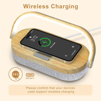 Lámpara de noche LED, lámparas táctiles para mesita de noche de dormitorio, lámpara de mesita de noche 4 en 1 con cargador inalámbrico, altavoz Bluetooth portátil 