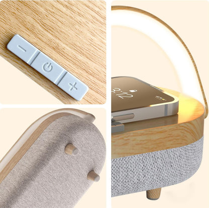 Lámpara de noche LED, lámparas táctiles para mesita de noche de dormitorio, lámpara de mesita de noche 4 en 1 con cargador inalámbrico, altavoz Bluetooth portátil 