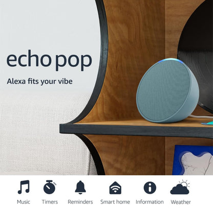 Amazon Echo Pop (modelo más reciente), Parlante inteligente y compacto con sonido definido y Alexa, Verde azulado 