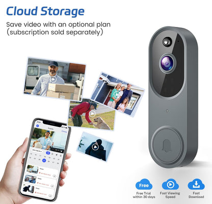 Cámara de timbre de vídeo inalámbrica 1080P con timbre, visión nocturna, solo Wi-Fi de 2,4 GHz, detección humana inteligente con inteligencia artificial 