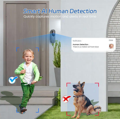 Cámara de timbre de vídeo inalámbrica 1080P con timbre, visión nocturna, solo Wi-Fi de 2,4 GHz, detección humana inteligente con inteligencia artificial 