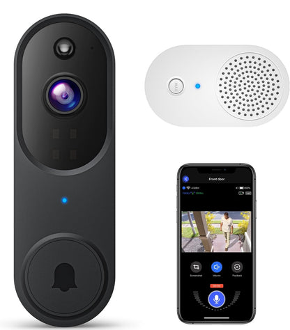 Cámara de timbre de vídeo inalámbrica 1080P con timbre, visión nocturna, solo Wi-Fi de 2,4 GHz, detección humana inteligente con inteligencia artificial 