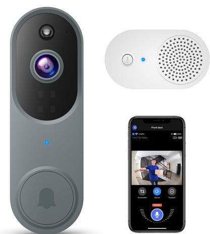 Cámara de timbre de vídeo inalámbrica 1080P con timbre, visión nocturna, solo Wi-Fi de 2,4 GHz, detección humana inteligente con inteligencia artificial 
