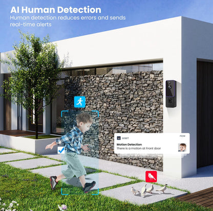 Cámara de timbre inalámbrica, cámara de vídeo inteligente con timbre, detección humana AI, audio bidireccional 