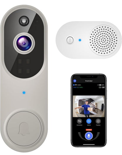 Cámara de timbre de vídeo inalámbrica 1080P con timbre, visión nocturna, solo Wi-Fi de 2,4 GHz, detección humana inteligente con inteligencia artificial 