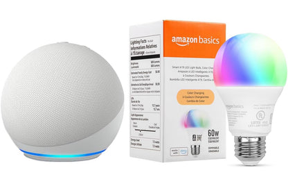 Echo Dot con bombilla inteligente de color Amazon Basics