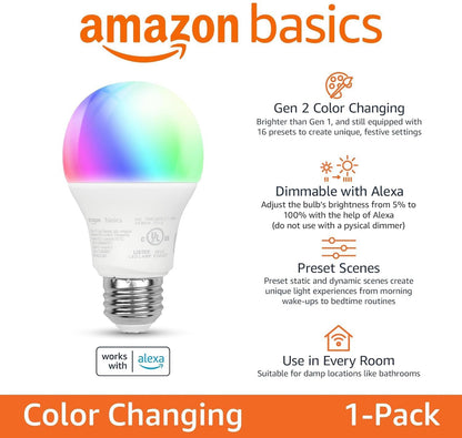 Echo Dot con bombilla inteligente de color Amazon Basics