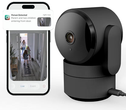 Cámara de seguridad para el hogar con panorámica/inclinación para interiores, enchufe de 360°, visión nocturna, Wi-Fi 