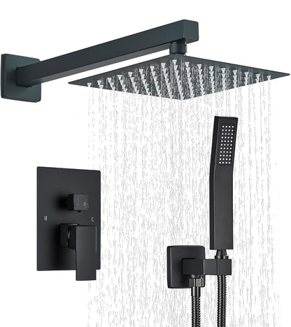 Grifo de ducha negro mate con cabezal de ducha de lluvia de 8 pulgadas y rociador de mano para baño, juego completo de grifo de ducha de lluvia montado en la pared 