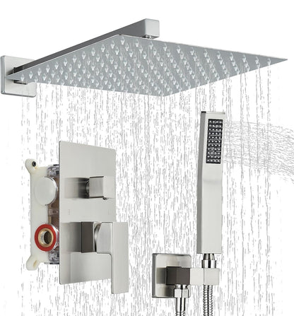 Grifo de ducha negro mate con cabezal de ducha de lluvia de 8 pulgadas y rociador de mano para baño, juego completo de grifo de ducha de lluvia montado en la pared 