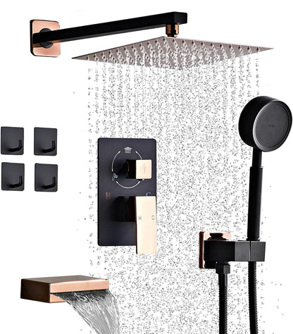 Sistema de ducha con boquilla de bañera, juego de grifo de ducha de lluvia de baño con 4 aros, cabezal de ducha de lluvia de alta presión de 10 pulgadas 