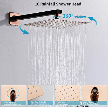 Sistema de ducha con boquilla de bañera, juego de grifo de ducha de lluvia de baño con 4 aros, cabezal de ducha de lluvia de alta presión de 10 pulgadas 