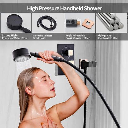 Sistema de ducha con boquilla de bañera, juego de grifo de ducha de lluvia de baño con 4 aros, cabezal de ducha de lluvia de alta presión de 10 pulgadas 