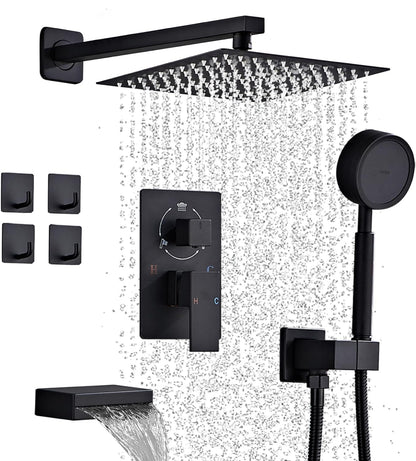 Sistema de ducha con boquilla de bañera, juego de grifo de ducha de lluvia de baño con 4 aros, cabezal de ducha de lluvia de alta presión de 10 pulgadas 