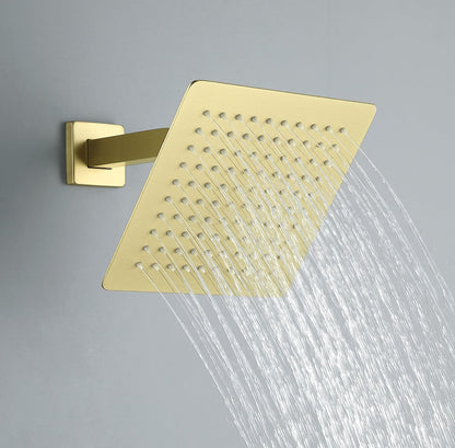 Grifo de ducha dorado cepillado de 8 pulgadas, ducha de lluvia y ducha de mano, sistema de ducha de 2 funciones incluido kit de molduras de ducha 