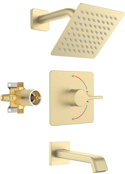 Iriber Sistema de ducha de níquel cepillado, montaje en pared con boquilla de bañera, juego de ducha moderno 