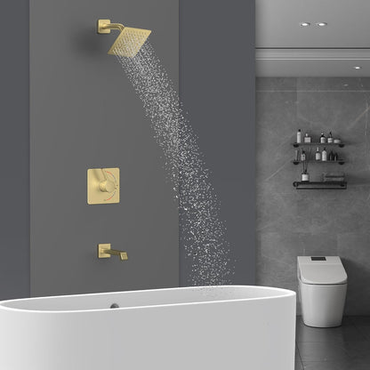 Iriber Sistema de ducha de níquel cepillado, montaje en pared con boquilla de bañera, juego de ducha moderno 