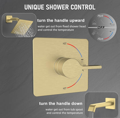 Iriber Sistema de ducha de níquel cepillado, montaje en pared con boquilla de bañera, juego de ducha moderno 
