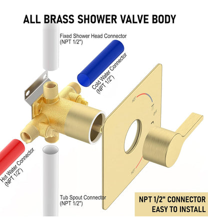 Iriber Sistema de ducha de níquel cepillado, montaje en pared con boquilla de bañera, juego de ducha moderno 