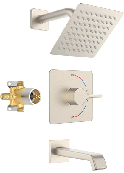 Iriber Sistema de ducha de níquel cepillado, montaje en pared con boquilla de bañera, juego de ducha moderno 