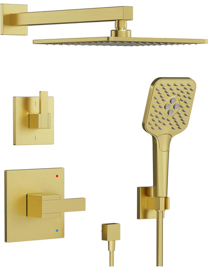 Gabrylly Sistema de ducha dorado, juego de grifo de ducha con cabezal de ducha de acero inoxidable de 10 pulgadas 