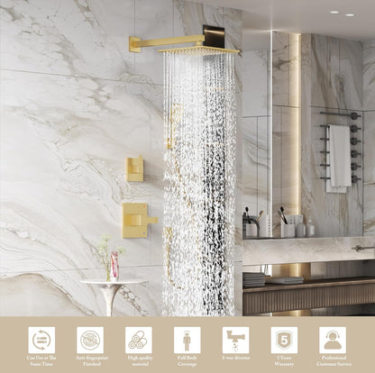 Gabrylly Sistema de ducha dorado, juego de grifo de ducha con cabezal de ducha de acero inoxidable de 10 pulgadas 