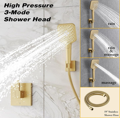 Gabrylly Sistema de ducha dorado, juego de grifo de ducha con cabezal de ducha de acero inoxidable de 10 pulgadas 
