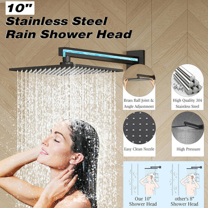 Gabrylly Sistema de ducha dorado, juego de grifo de ducha con cabezal de ducha de acero inoxidable de 10 pulgadas 