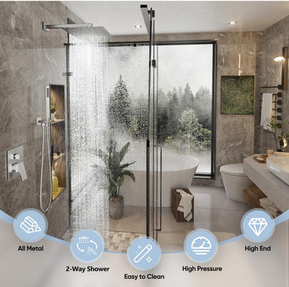 Gabrylly Sistema de ducha de 12 pulgadas, juego de grifo de ducha con cabezal de ducha de lluvia y ducha de mano, juego combinado de ducha de lluvia de lujo con válvula de ducha 