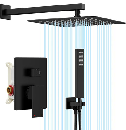 Gabrylly Sistema de ducha de 12 pulgadas, juego de grifo de ducha con cabezal de ducha de lluvia y ducha de mano, juego combinado de ducha de lluvia de lujo con válvula de ducha 