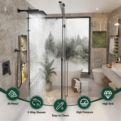 Gabrylly Sistema de ducha de 12 pulgadas, juego de grifo de ducha con cabezal de ducha de lluvia y ducha de mano, juego combinado de ducha de lluvia de lujo con válvula de ducha 