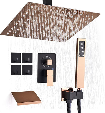 Sistema de ducha de montaje en techo de 12 pulgadas, mezclador de lluvia negro mate, juego combinado de ducha de alta presión 