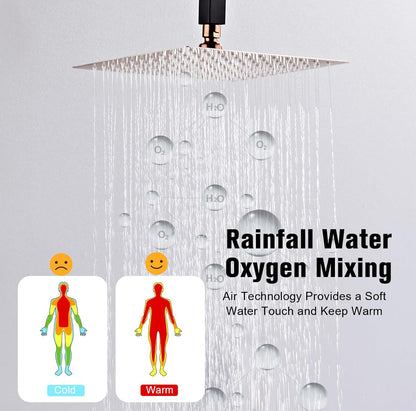 Sistema de ducha de montaje en techo de 12 pulgadas, mezclador de lluvia negro mate, juego combinado de ducha de alta presión 