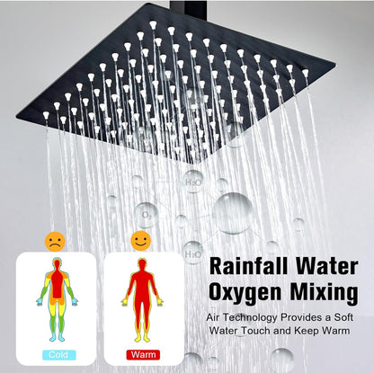 Sistema de ducha de montaje en techo de 12 pulgadas, mezclador de lluvia negro mate, juego combinado de ducha de alta presión 
