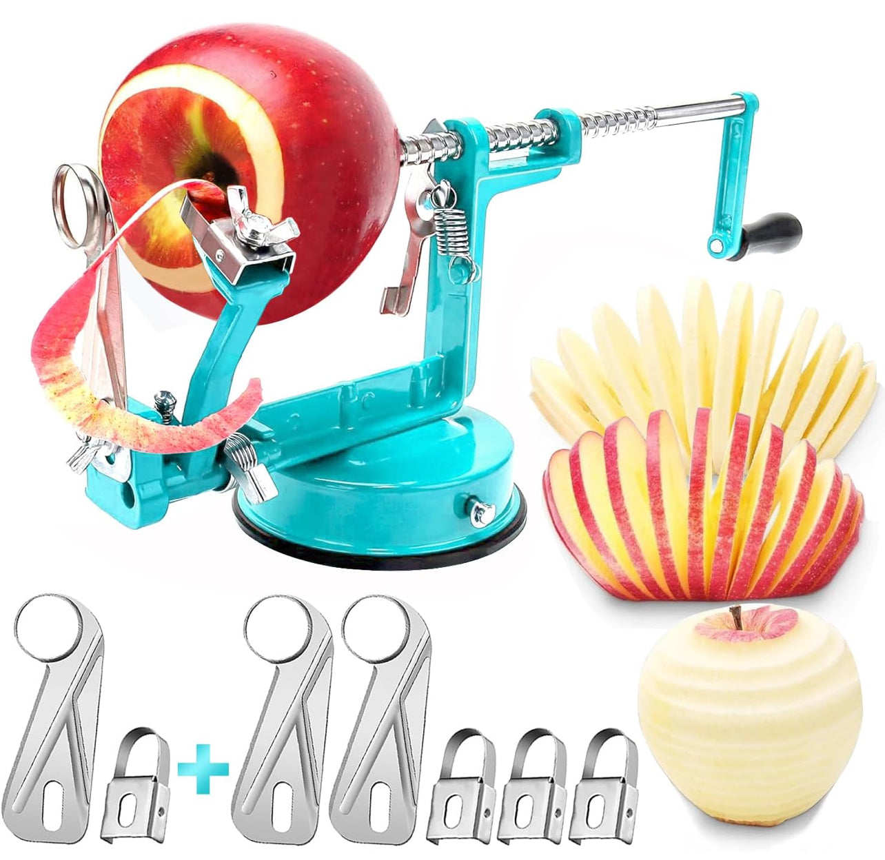 Descorazonador pelador de manzana, aleación de magnesio fundido cromado de larga duración con cuchillas de acero inoxidable y potente base de succión 