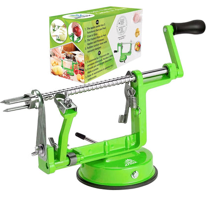 ARSUK Pelador de manzana, descorazonador, rebanador (calidad premium) Máquina peladora 3 en 1 
