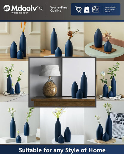Juego de jarrones color azul mate, decoración costera 