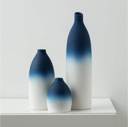 Juego de jarrones color azul mate, decoración costera 
