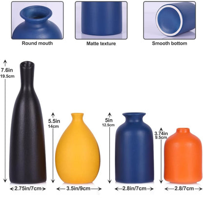 Juego de 4 tarros pequeños de cerámica coloridos para decoración del hogar. 