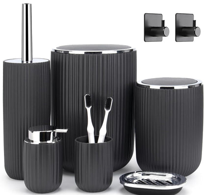 Boperzi Juego de accesorios de baño completo: juego de accesorios de baño de 8 piezas con bote de basura