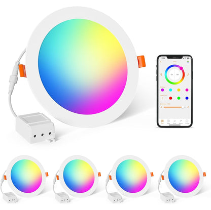 Iluminación empotrable inteligente de 4 pulgadas que cambia de color LED de 12 W, luz de techo empotrada de 1200 lúmenes compatible con Alexa 